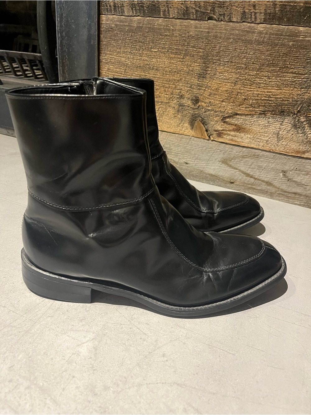 Vintage Black Leather Ankle Boots with Inside Zip